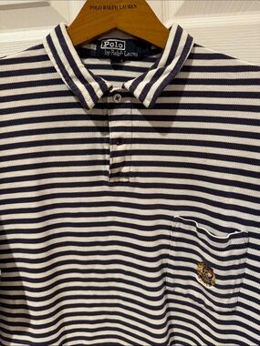 Vintage 80s/90s Polo by Ralph Lauren Navy & White Stripe Polo with Crest